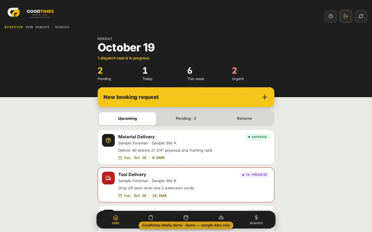 Dispatch demo screenshot